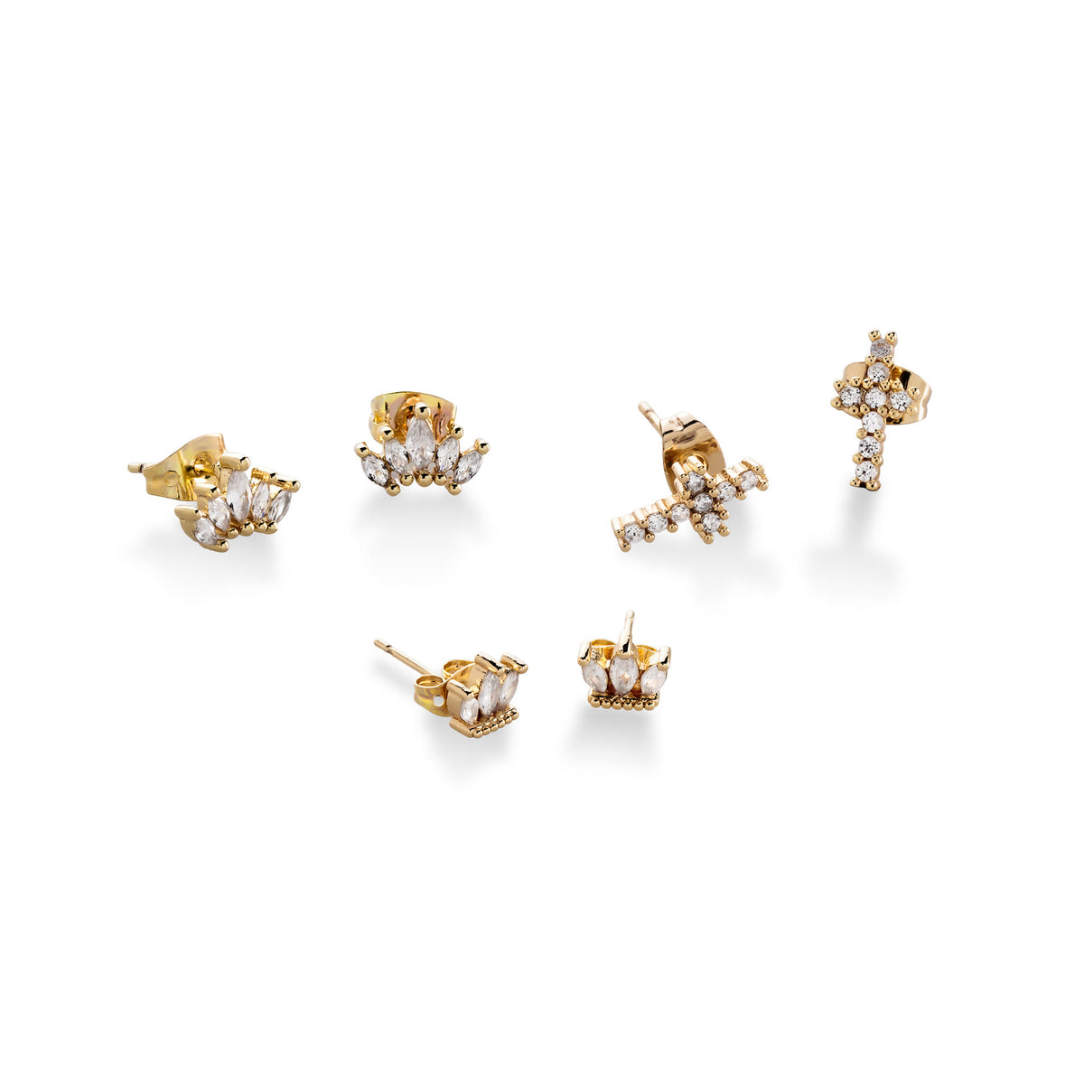 Set de aretes Cruz y coronas con circonias 6-10mm