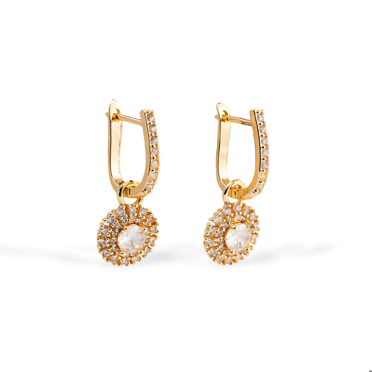 Aretes con circonias y halo redondo colgante 23mm