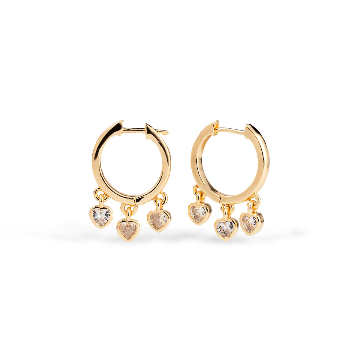 Arete con dijes colgantes de corazones y circonias 27mm