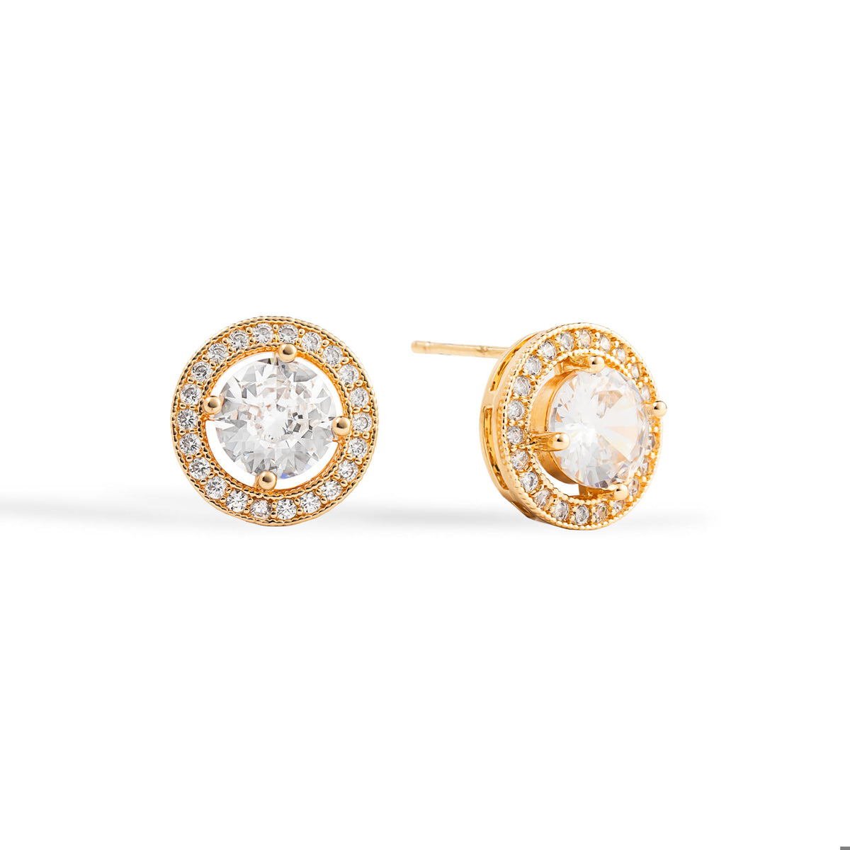 Aretes halo redondos con circonias 14mm