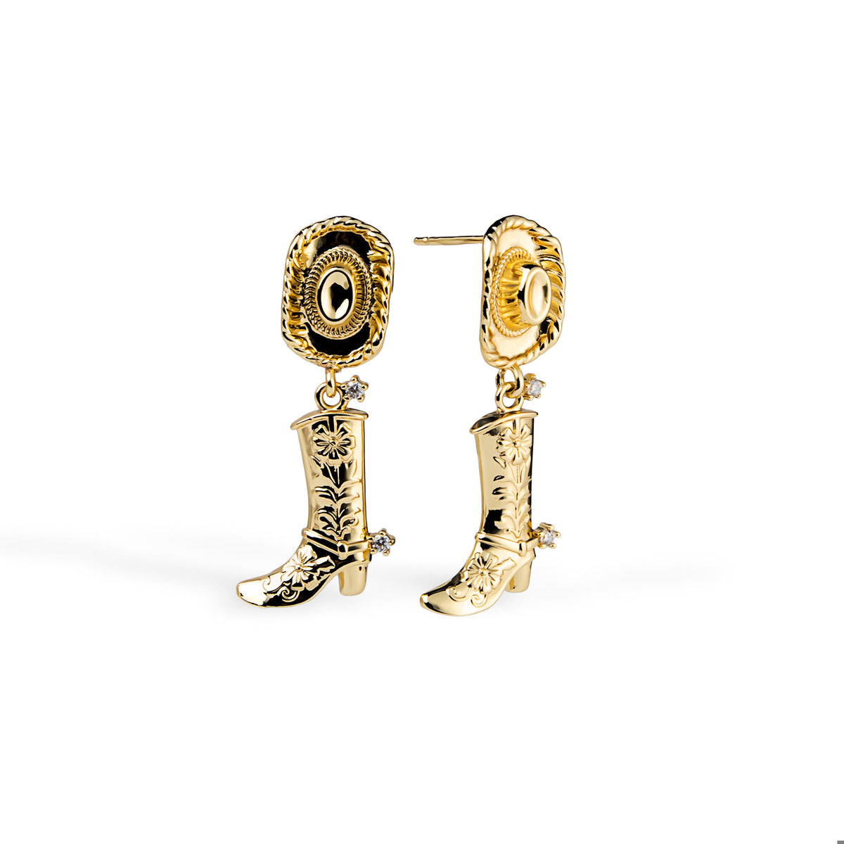Arete de sombrero y bota vaquera colgante con circonias 38mm