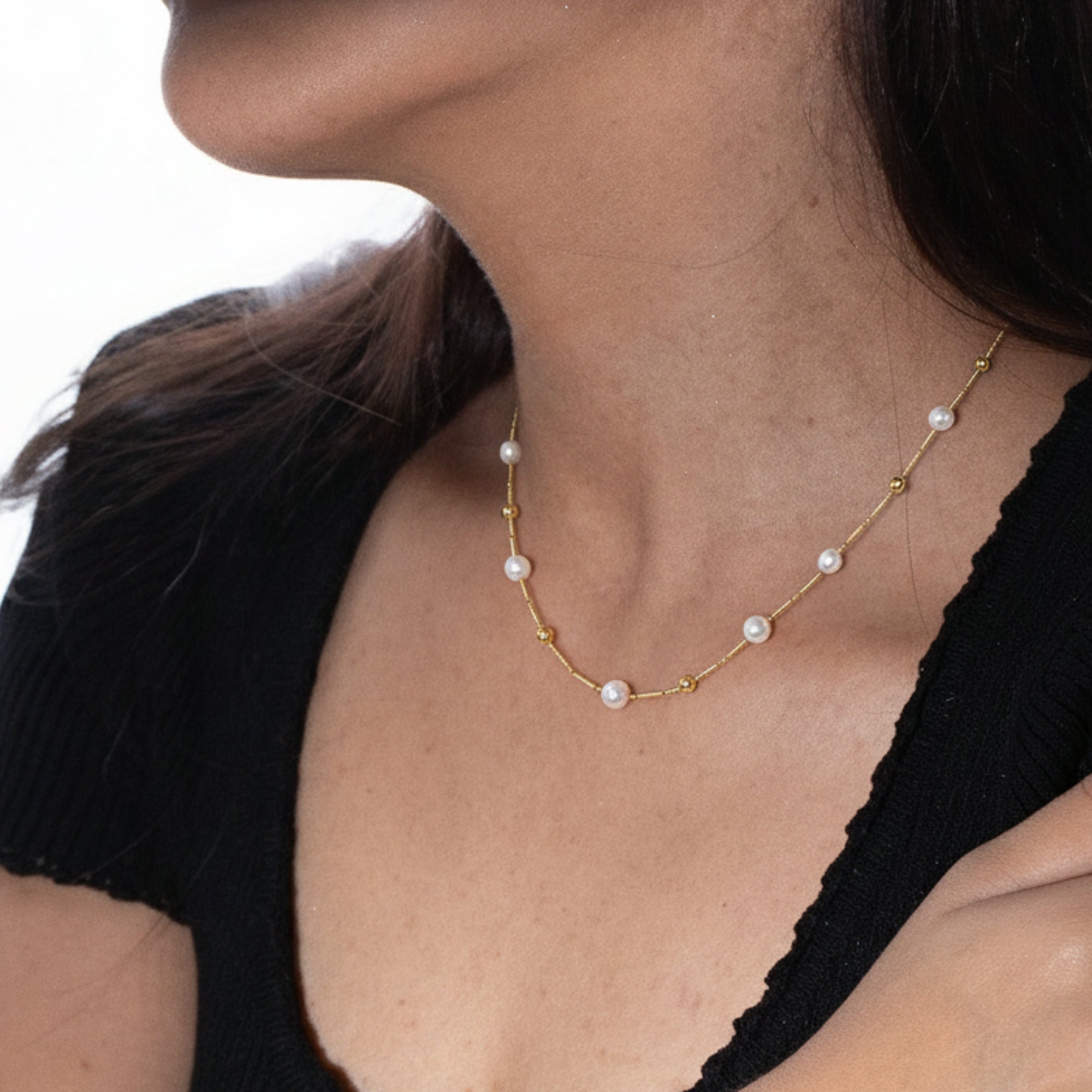 Cadena canutillo con perla 40-45cm