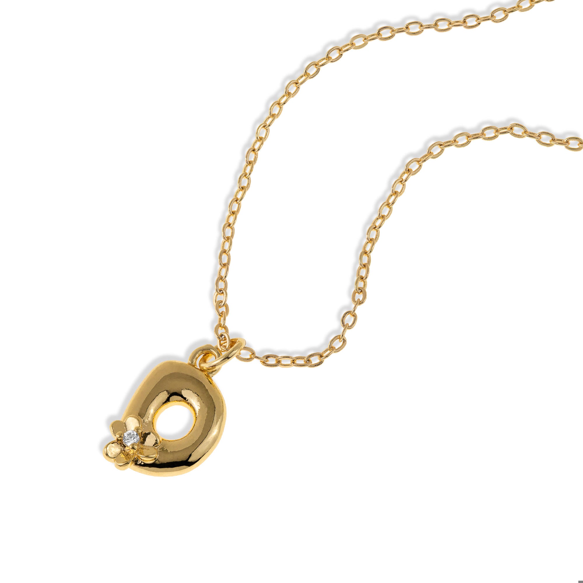 Collar con letra tipo globo con flor y circonia 45-50cm/14mm