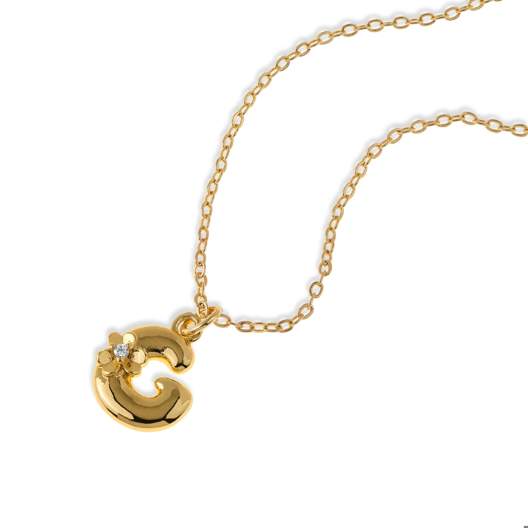 Collar con letra tipo globo con flor y circonia 45-50cm/14mm