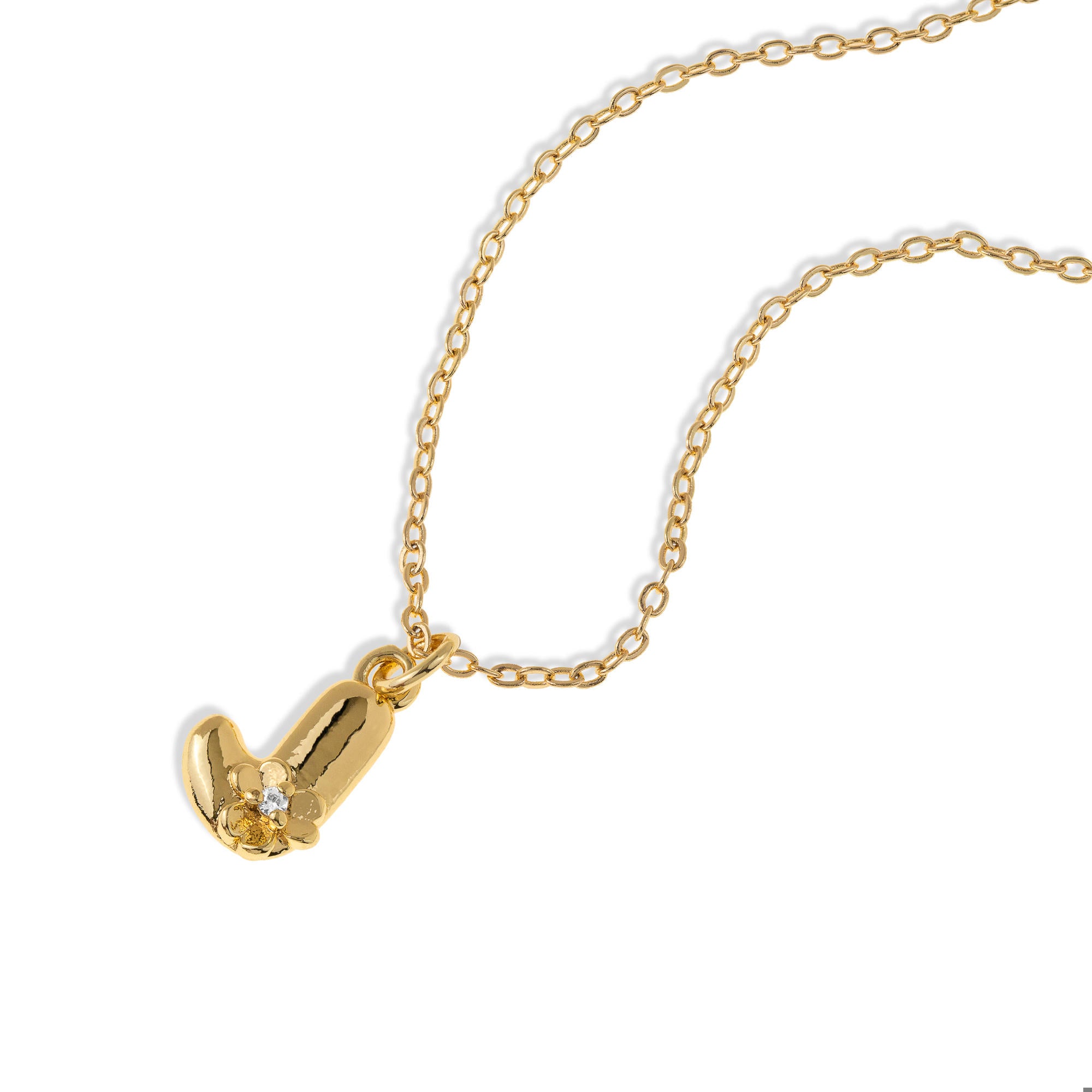Collar con letra tipo globo con flor y circonia 45-50cm/14mm