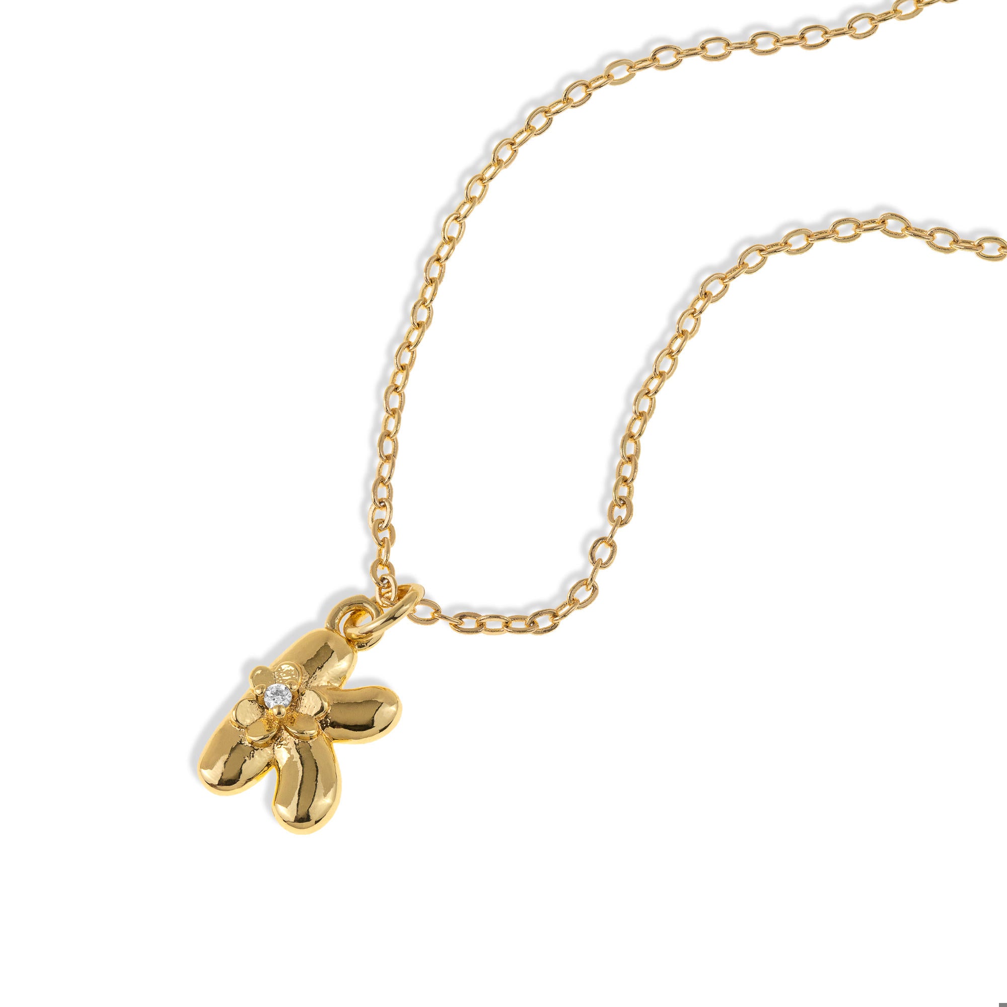 Collar con letra tipo globo con flor y circonia 45-50cm/14mm