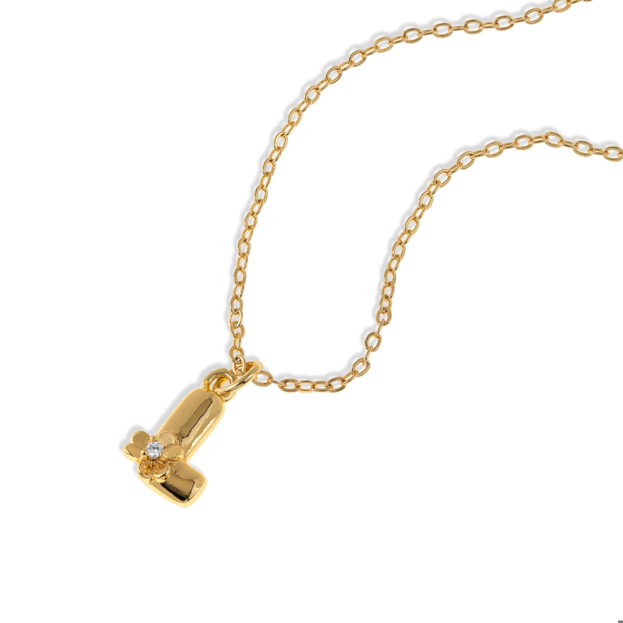 Collar con letra tipo globo con flor y circonia 45-50cm/14mm