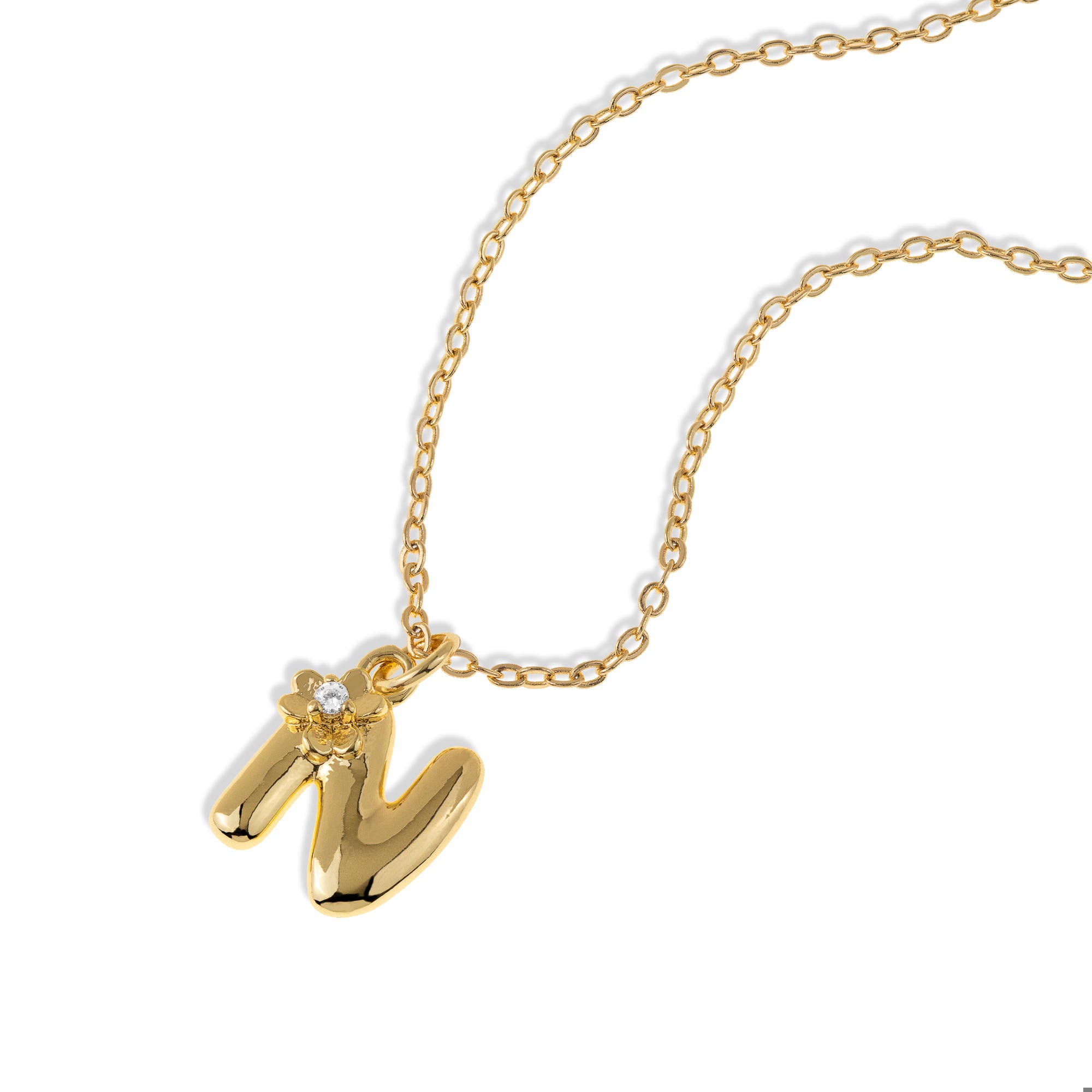 Collar con letra tipo globo con flor y circonia 45-50cm/14mm