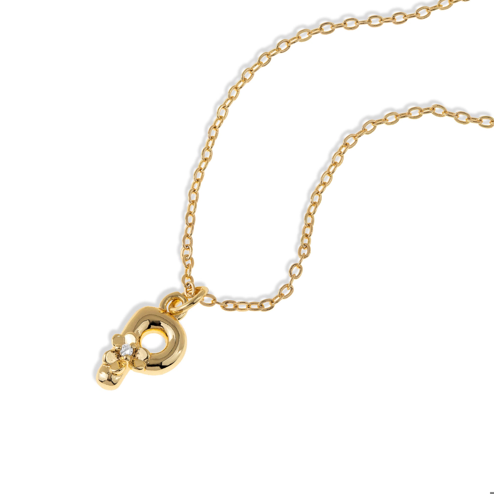 Collar con letra tipo globo con flor y circonia 45-50cm/14mm