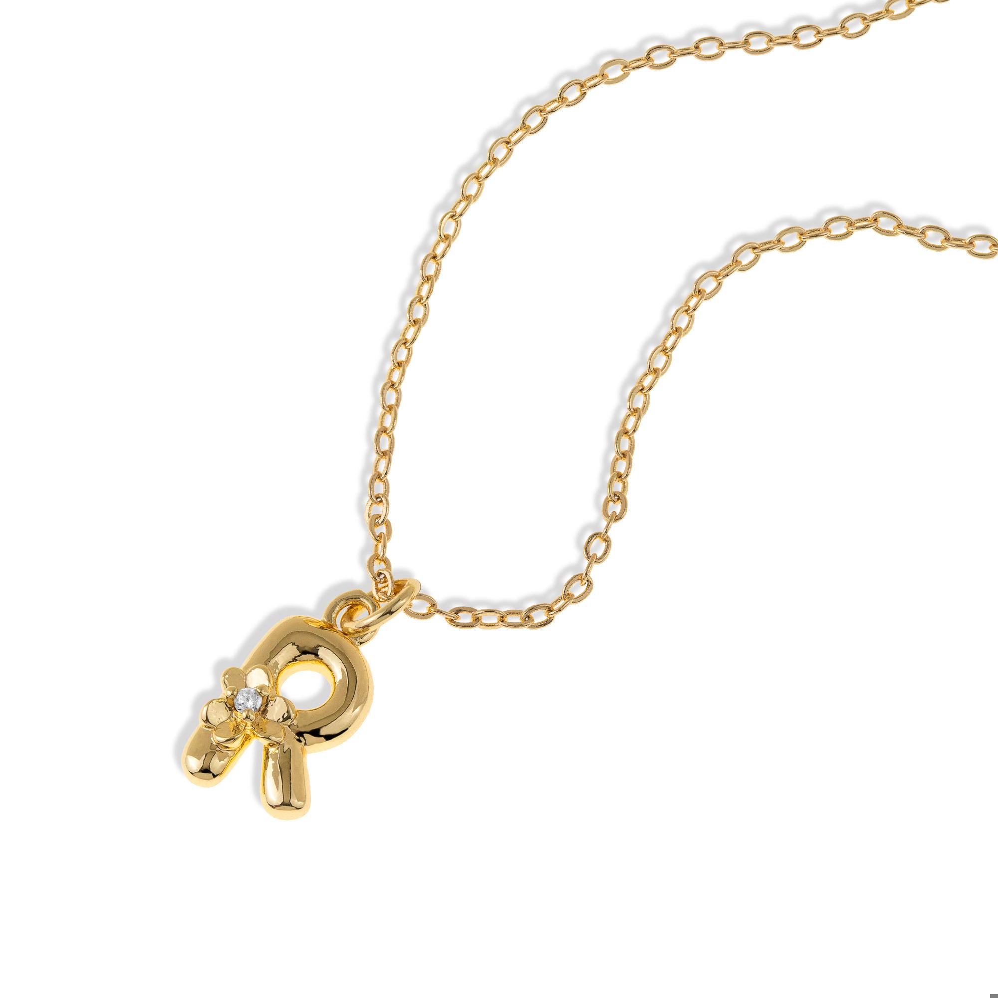 Collar con letra tipo globo con flor y circonia 45-50cm/14mm