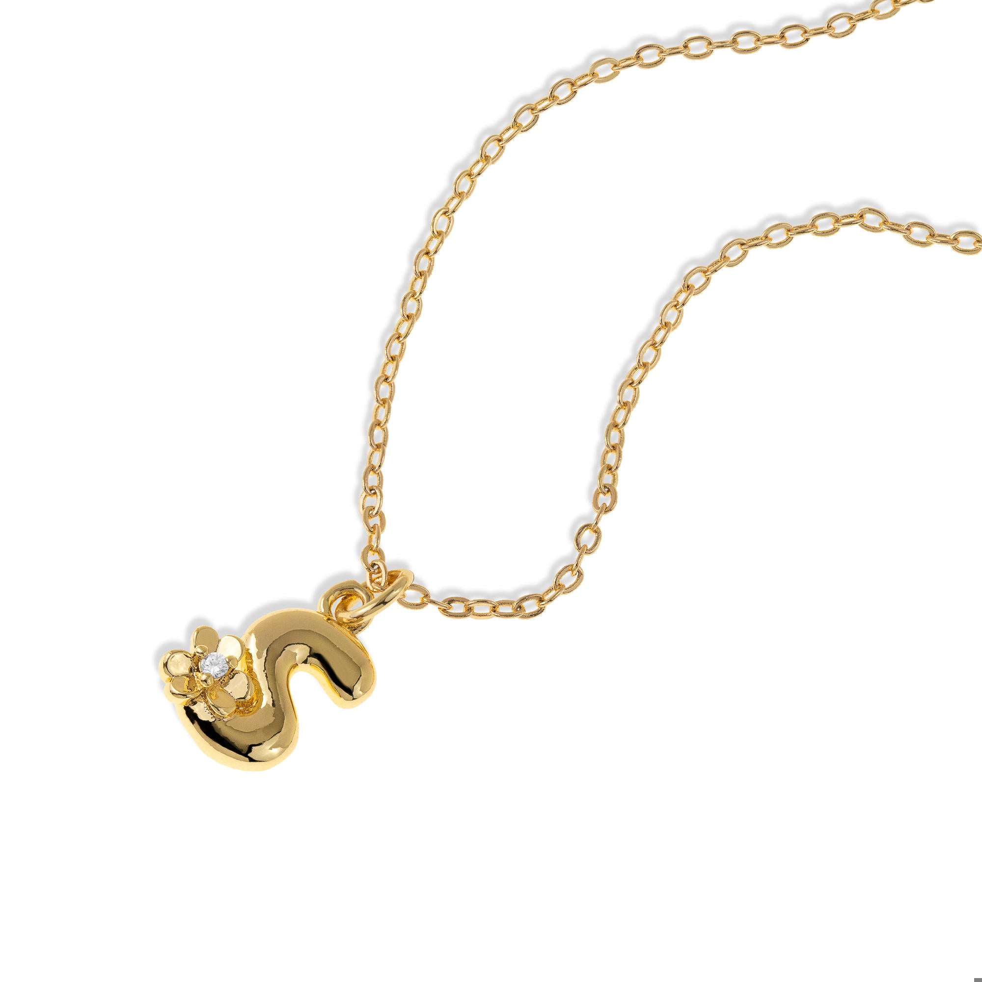 Collar con letra tipo globo con flor y circonia 45-50cm/14mm