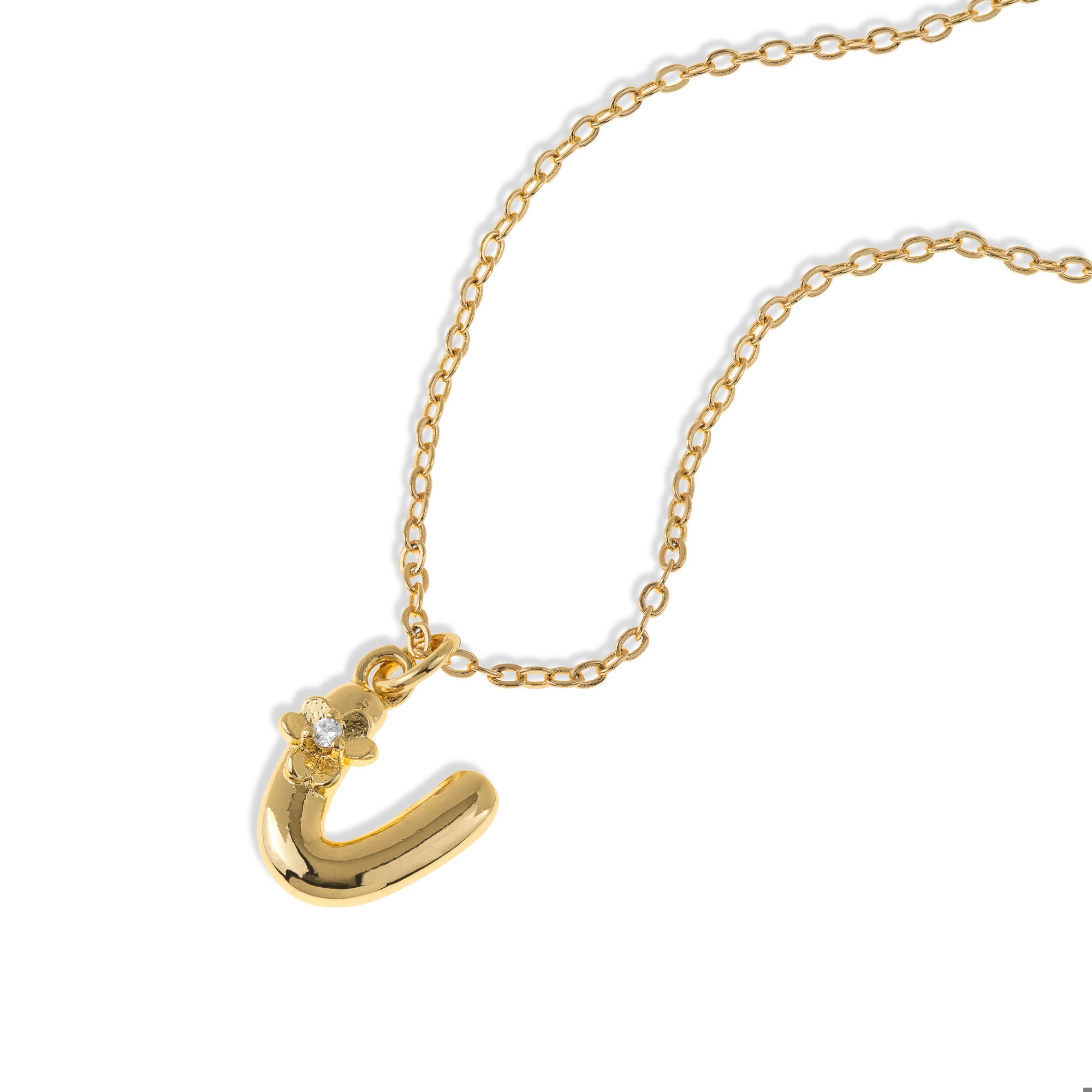 Collar con letra tipo globo con flor y circonia 45-50cm/14mm