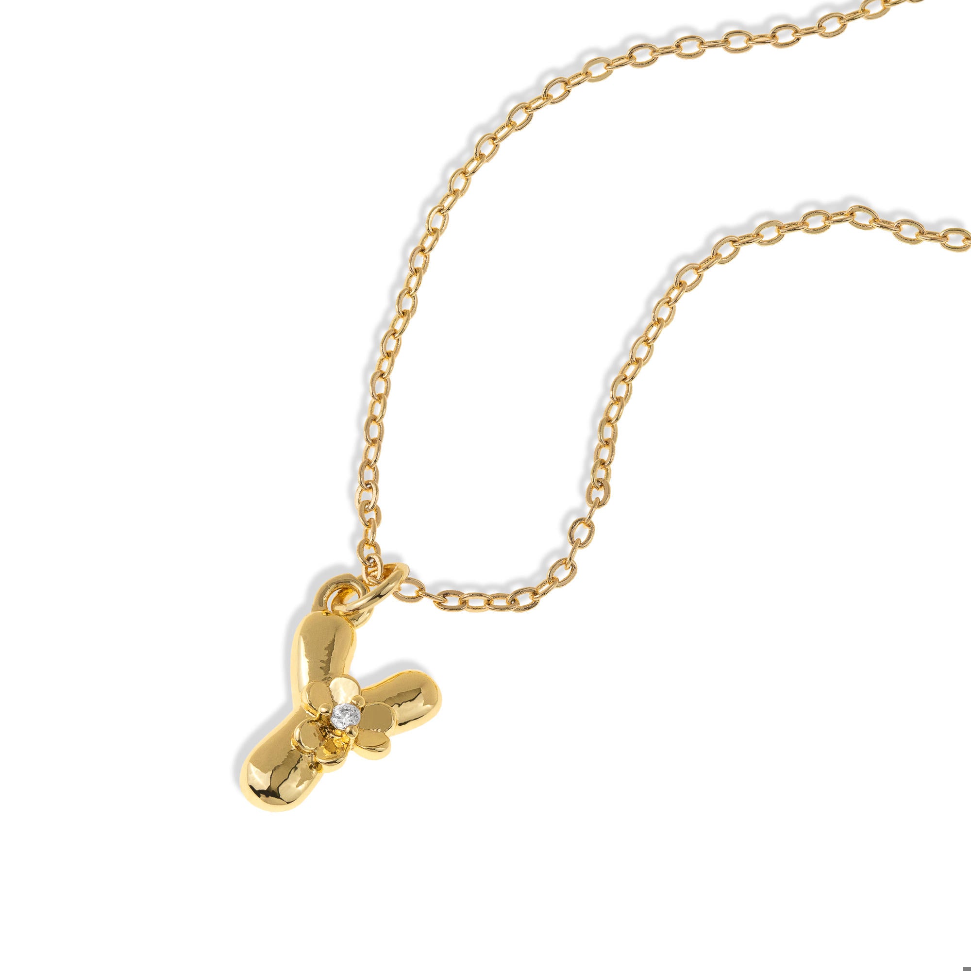 Collar con letra tipo globo con flor y circonia 45-50cm/14mm