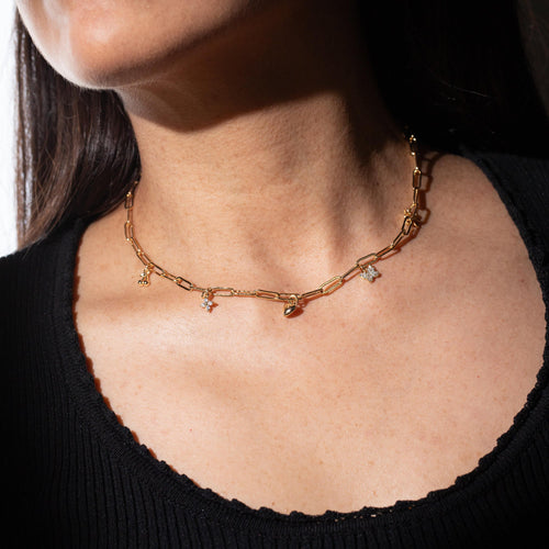 Collar de mariposa moño y cerezas con circonias 40-45cm