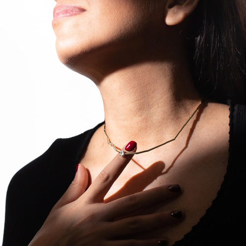 Collar canutillo con dije de circonia ovalada 40-45cm