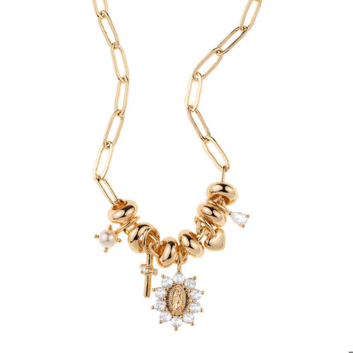 Collar con Medalla de Virgen de Guadalupe y cruz con circonias 45-50cm