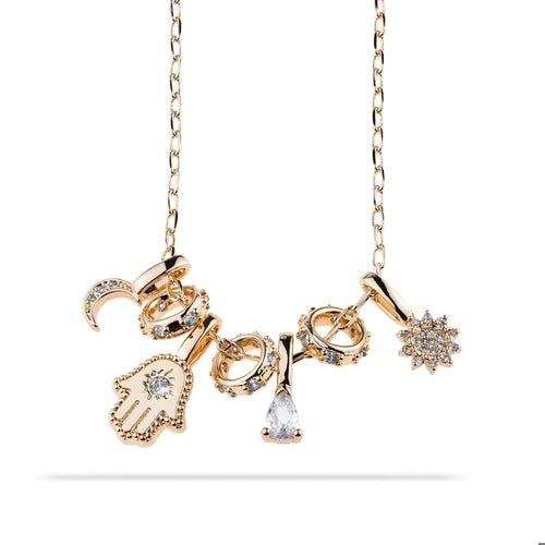 Collar mano de fatima sol y luna con circonias 45cm