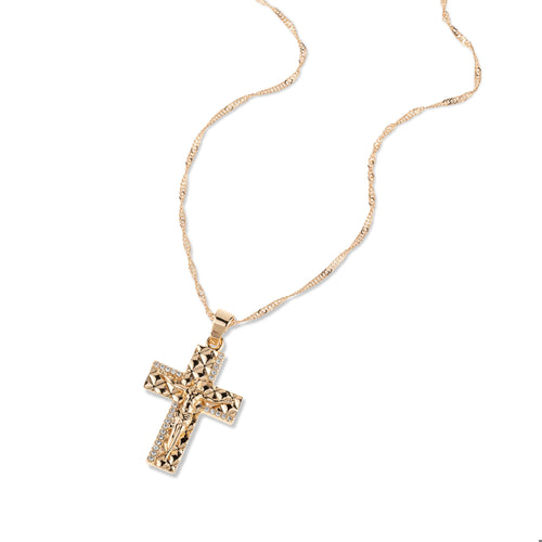 Collar con Crucifijo de textura de rombos y circonias 45-50cm