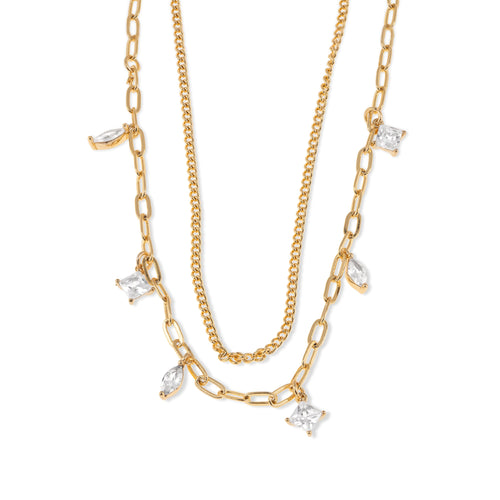 Collar doble colgantes circonias marquise rombo 50-55cm