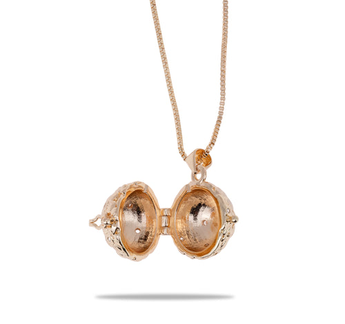 Collar guardapelo de esfera flores grabadas y circonias 60cm