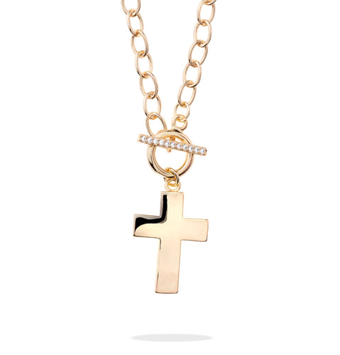 Collar dije de Cruz lisa y broche t con circonias 45cm