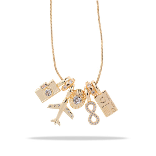 Collar de infinito con camara avion y pasaporte circonias 45-50cm