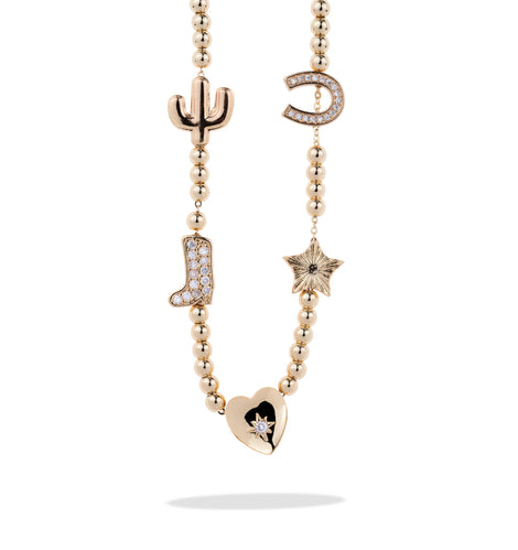 Collar de corazon y dijes vaqueros con circonias 45cm