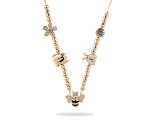 Collar de abeja catarina y escarabajo con esmalte y circonias 45cm