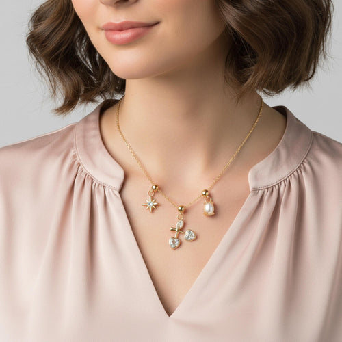 Collar ajustable cerezas estrella circonias perla 45cm