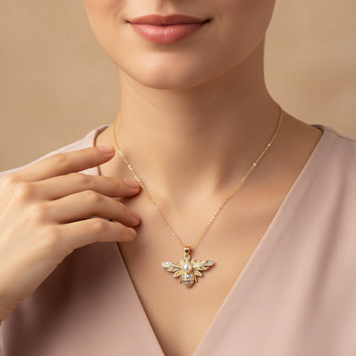 Collar de abeja con perla y circonias 40cm