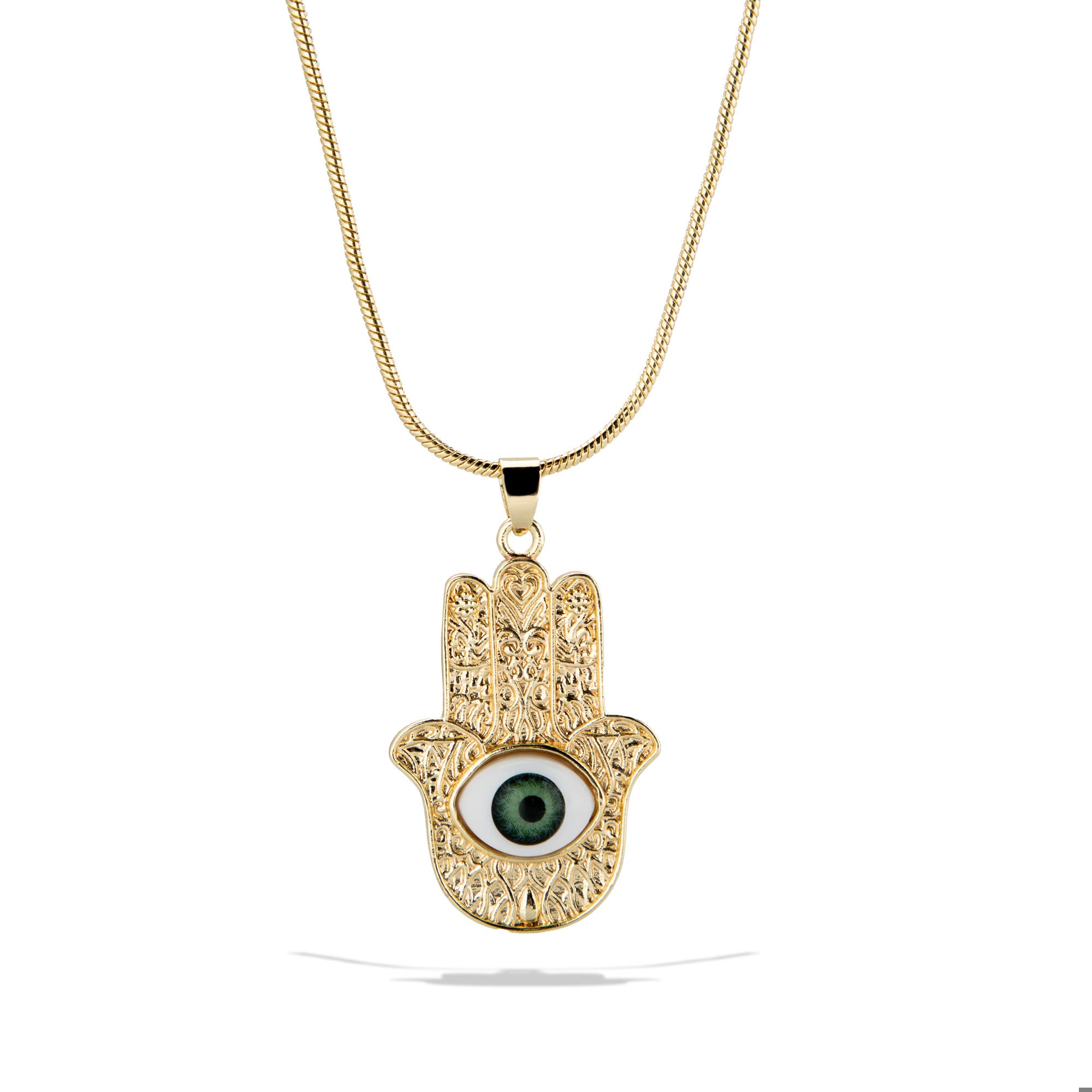 Collar cola de rata dije mano de Fatima ojo realista verde 45-49cm