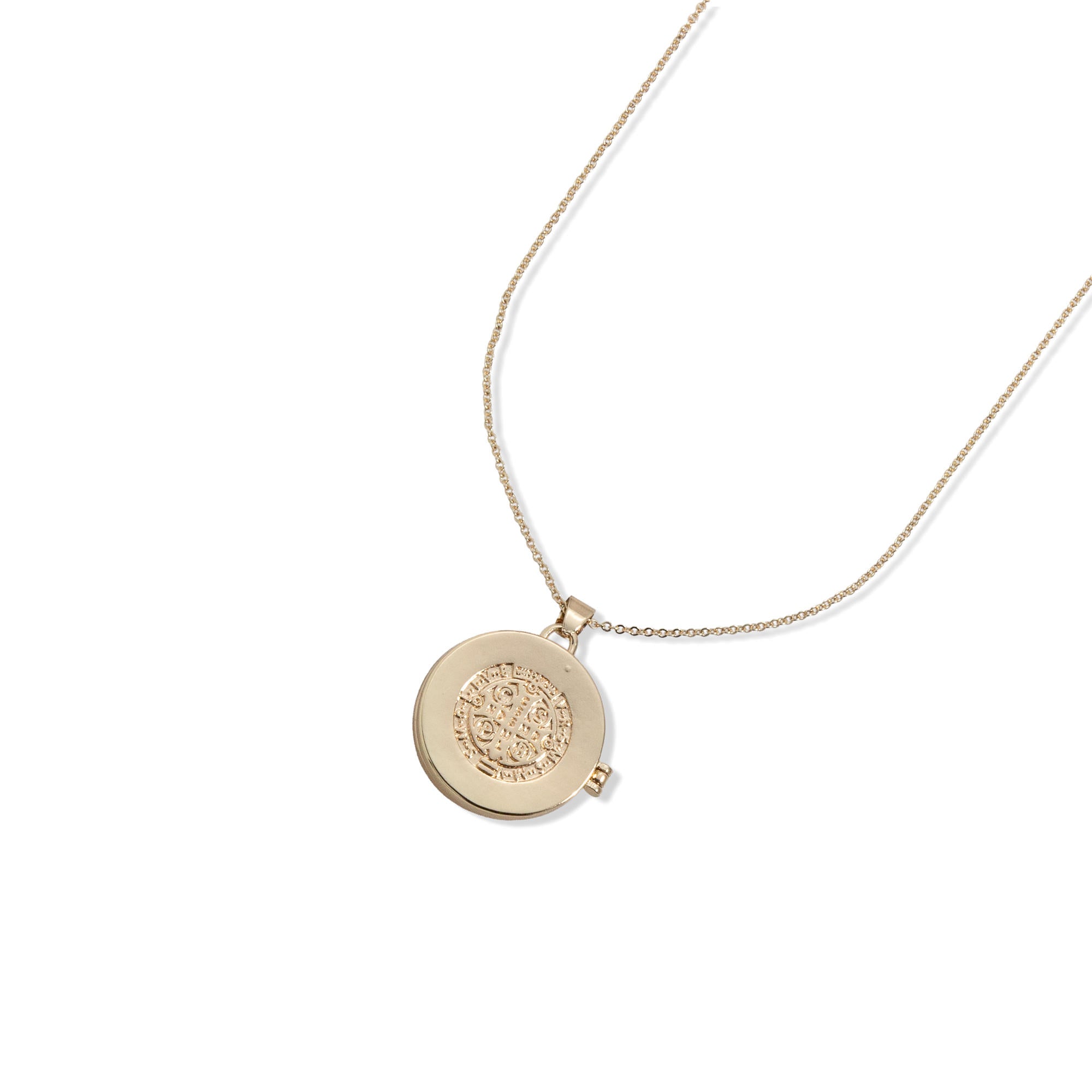 Relicario ajustable dije San Benito con madre perla 33mm