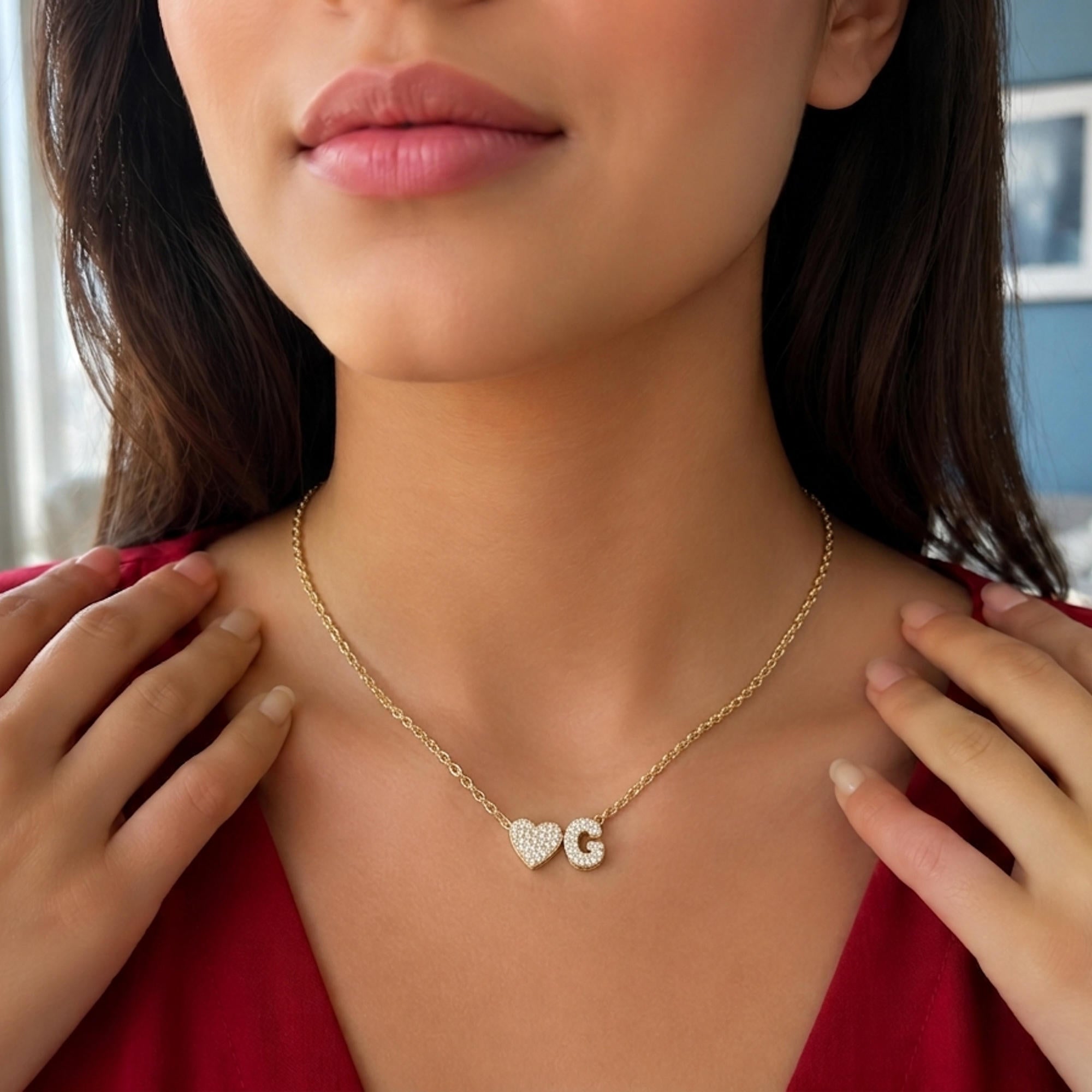 Collar con letra y corazon circonias 45-50cm