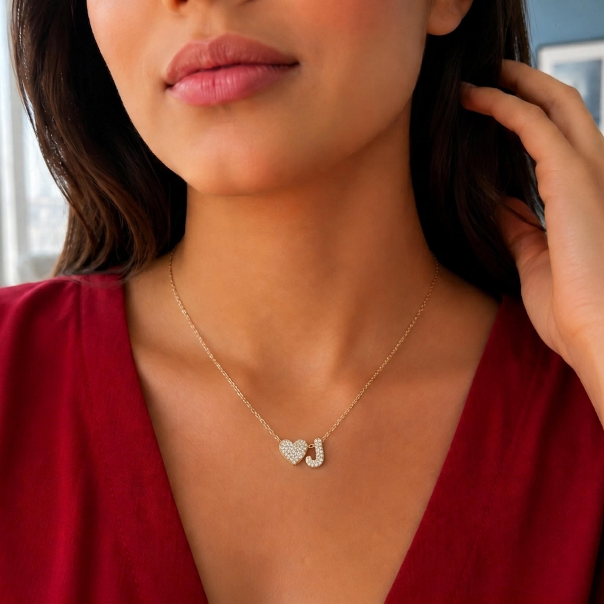 Collar con letra y corazon circonias 45-50cm