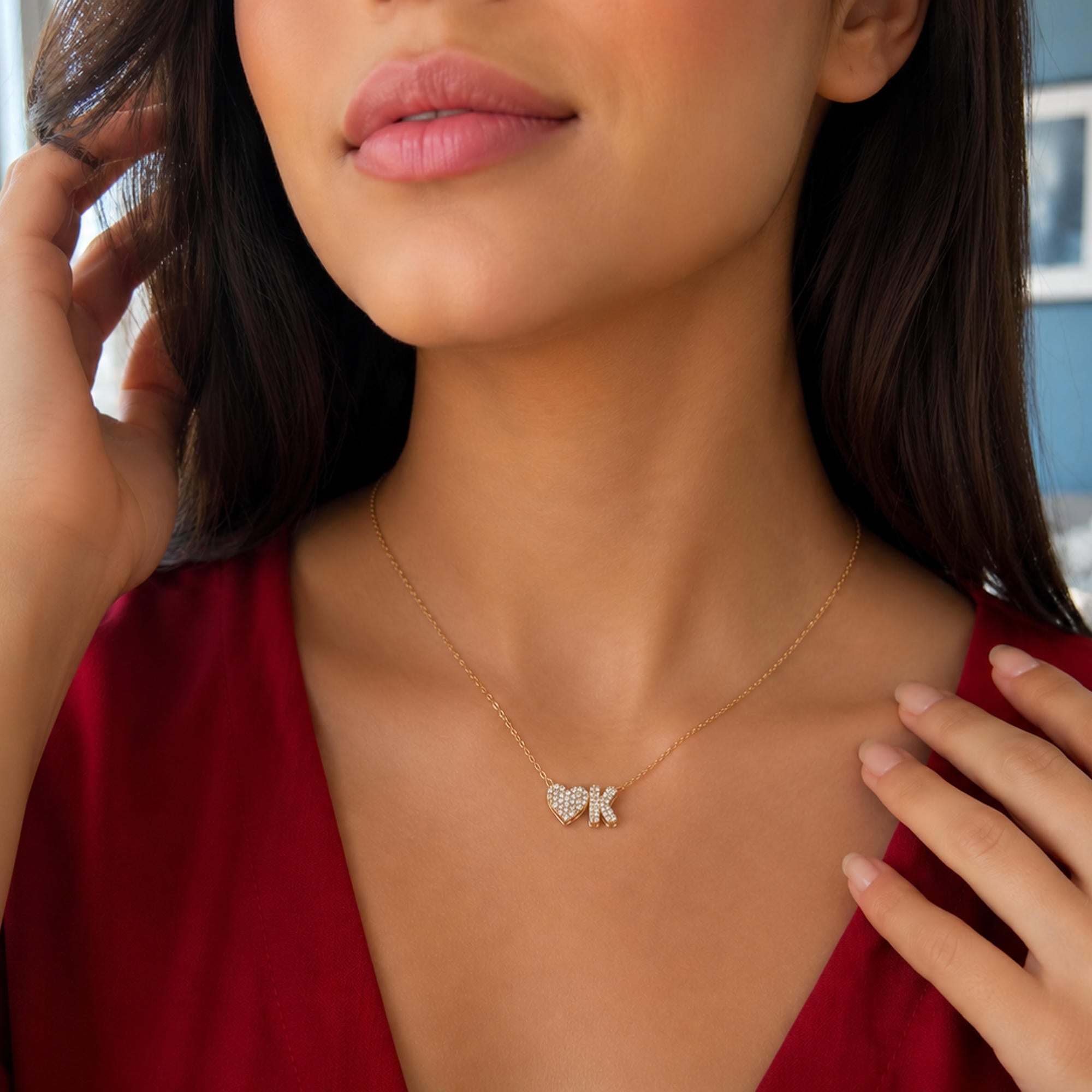 Collar con letra y corazon circonias 45-50cm