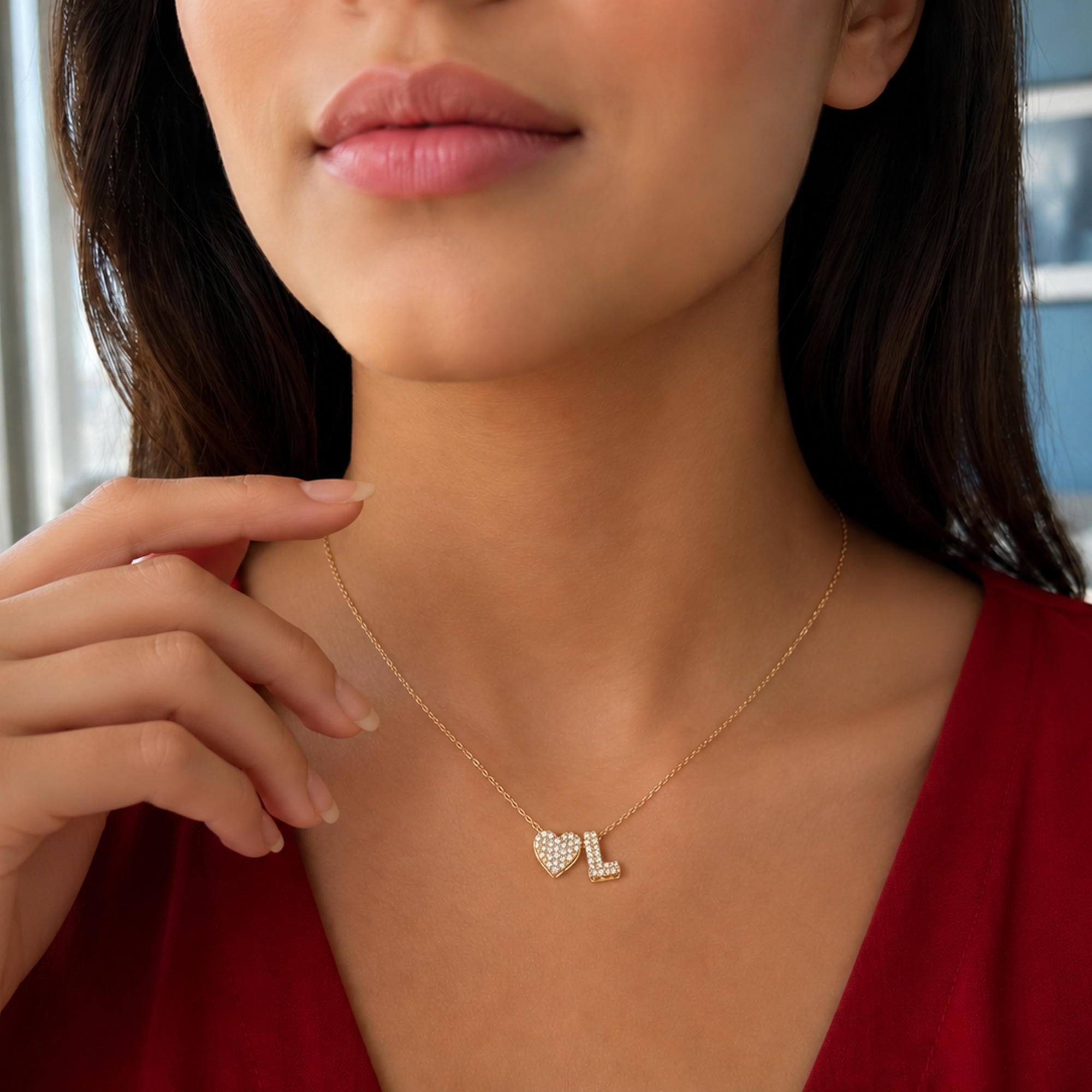 Collar con letra y corazon circonias 45-50cm
