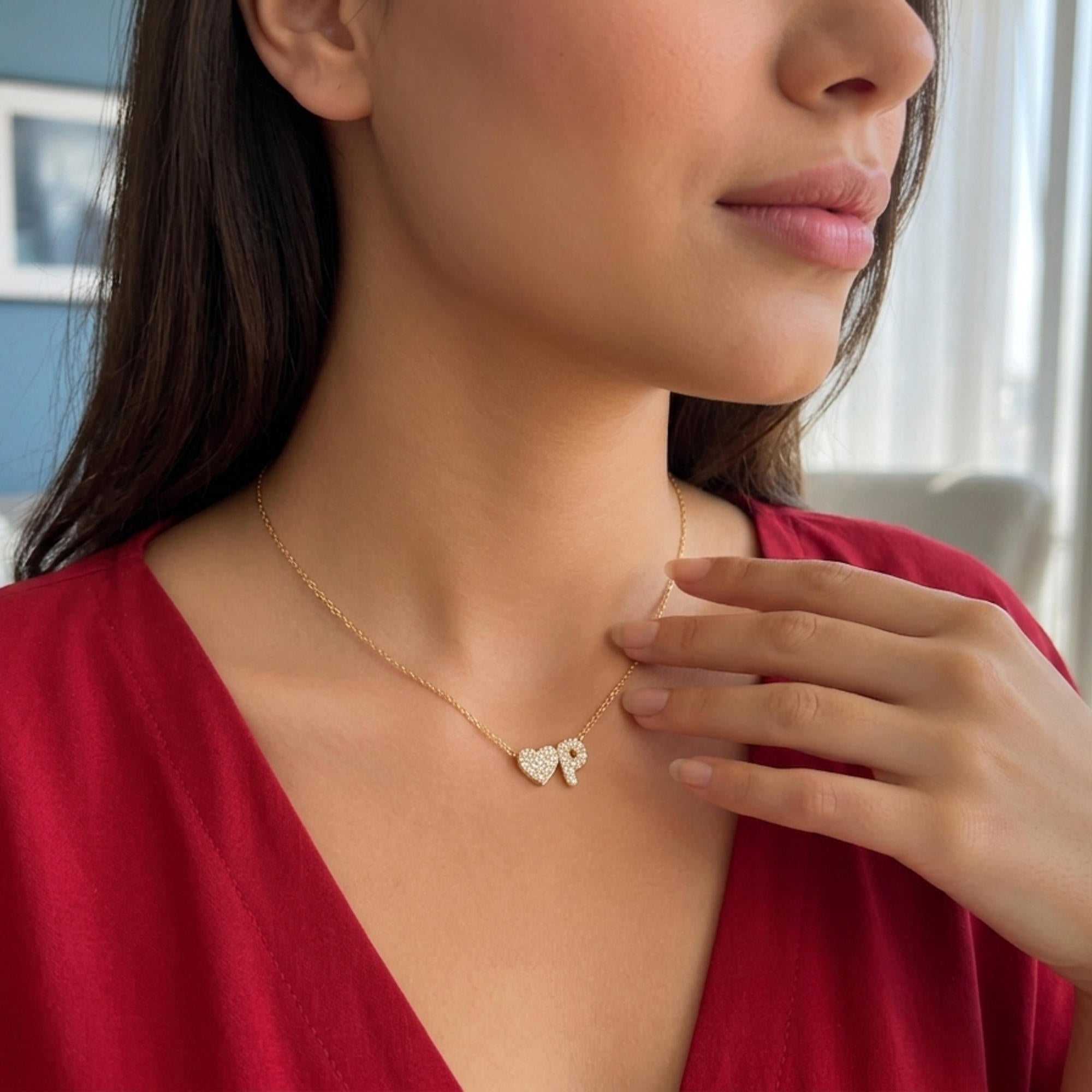 Collar con letra y corazon circonias 45-50cm