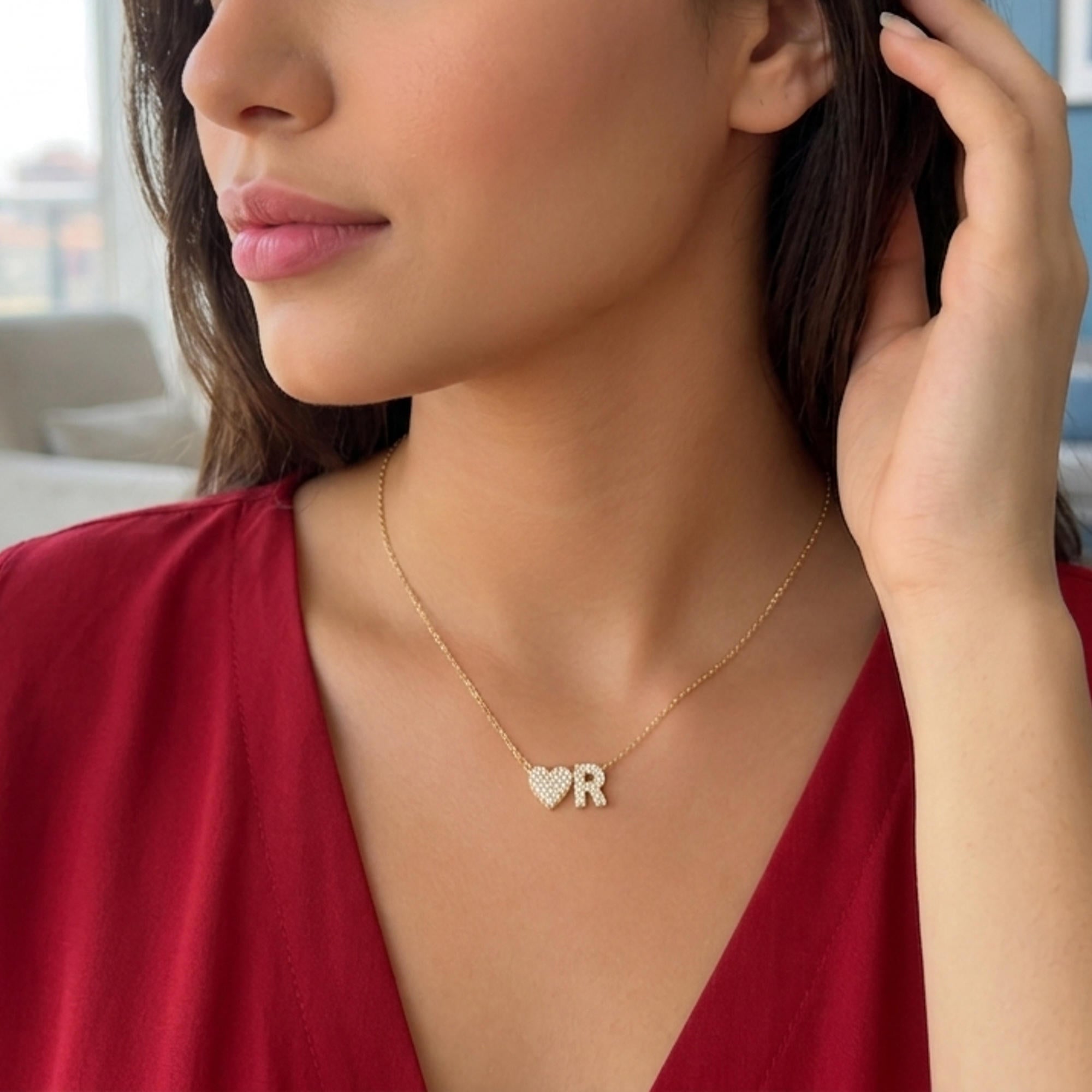 Collar con letra y corazon circonias 45-50cm