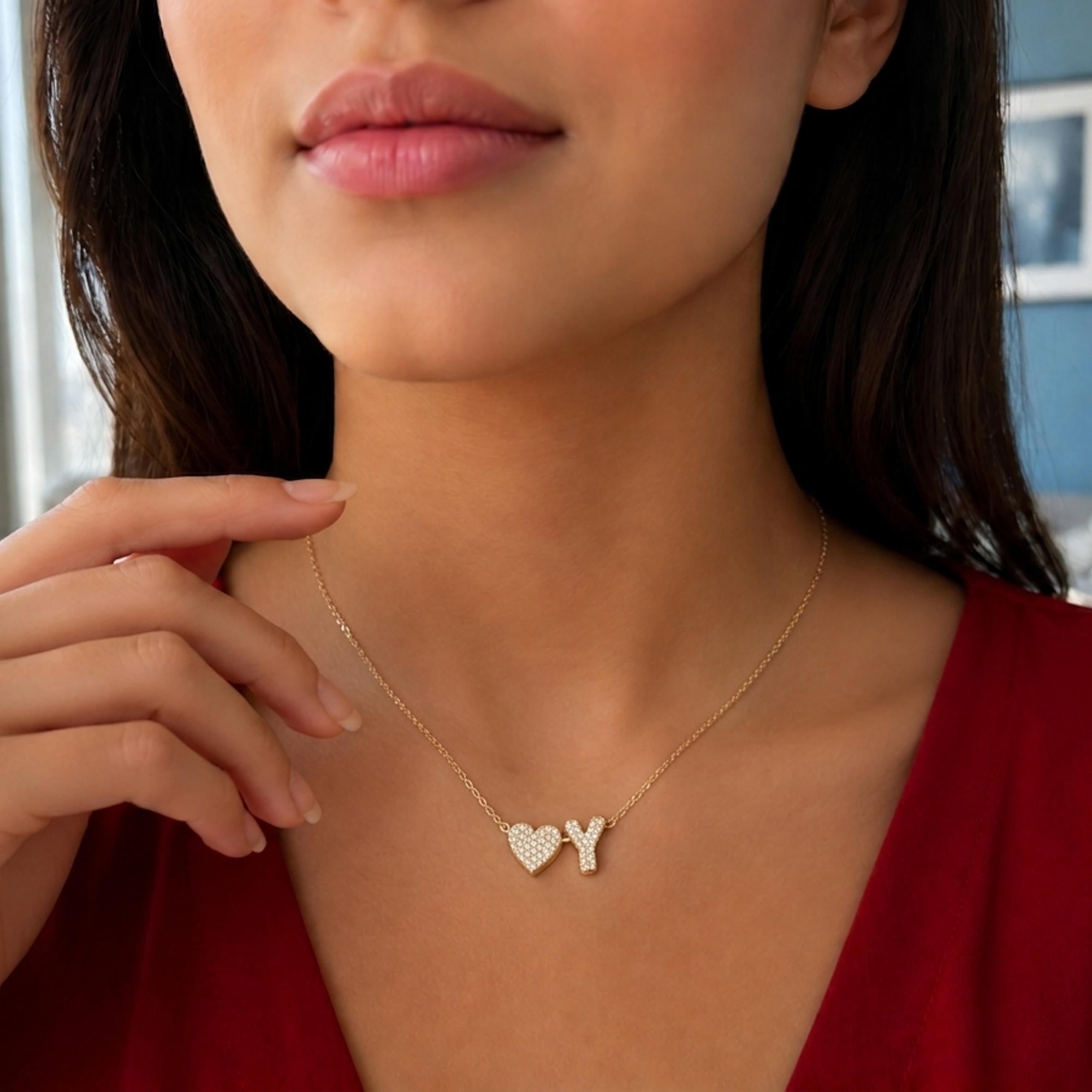 Collar con letra y corazon circonias 45-50cm