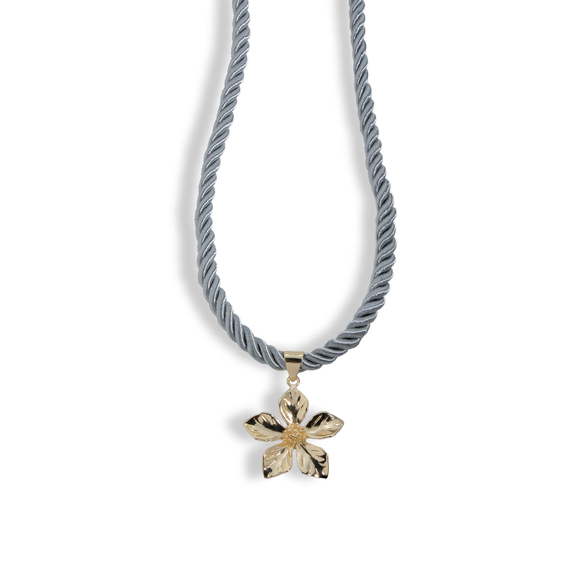 Collar cordon torzal gris con flor de jazmin 45+5cm