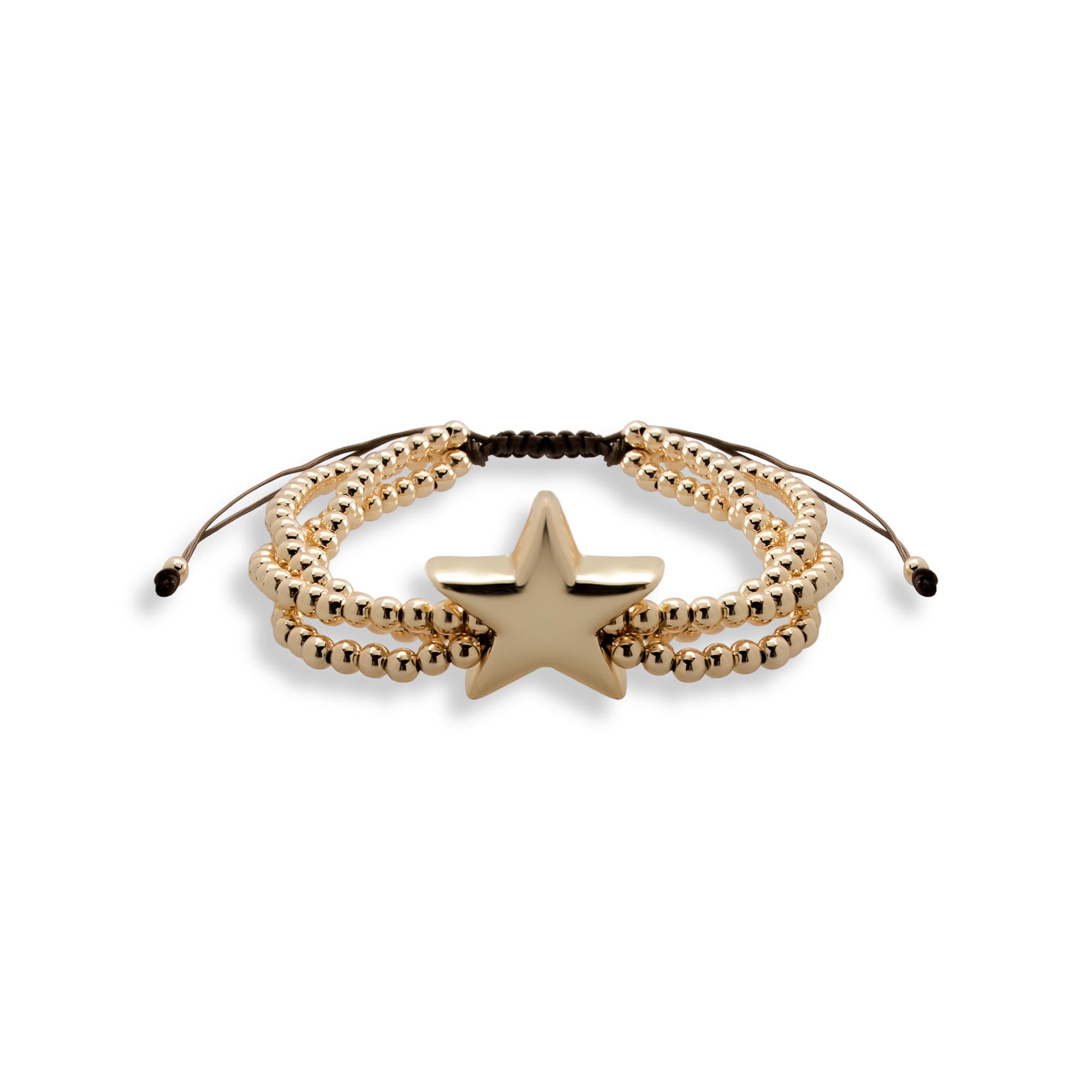 Pulsera ajustable de hilo con balines y estrella lisa 26mm