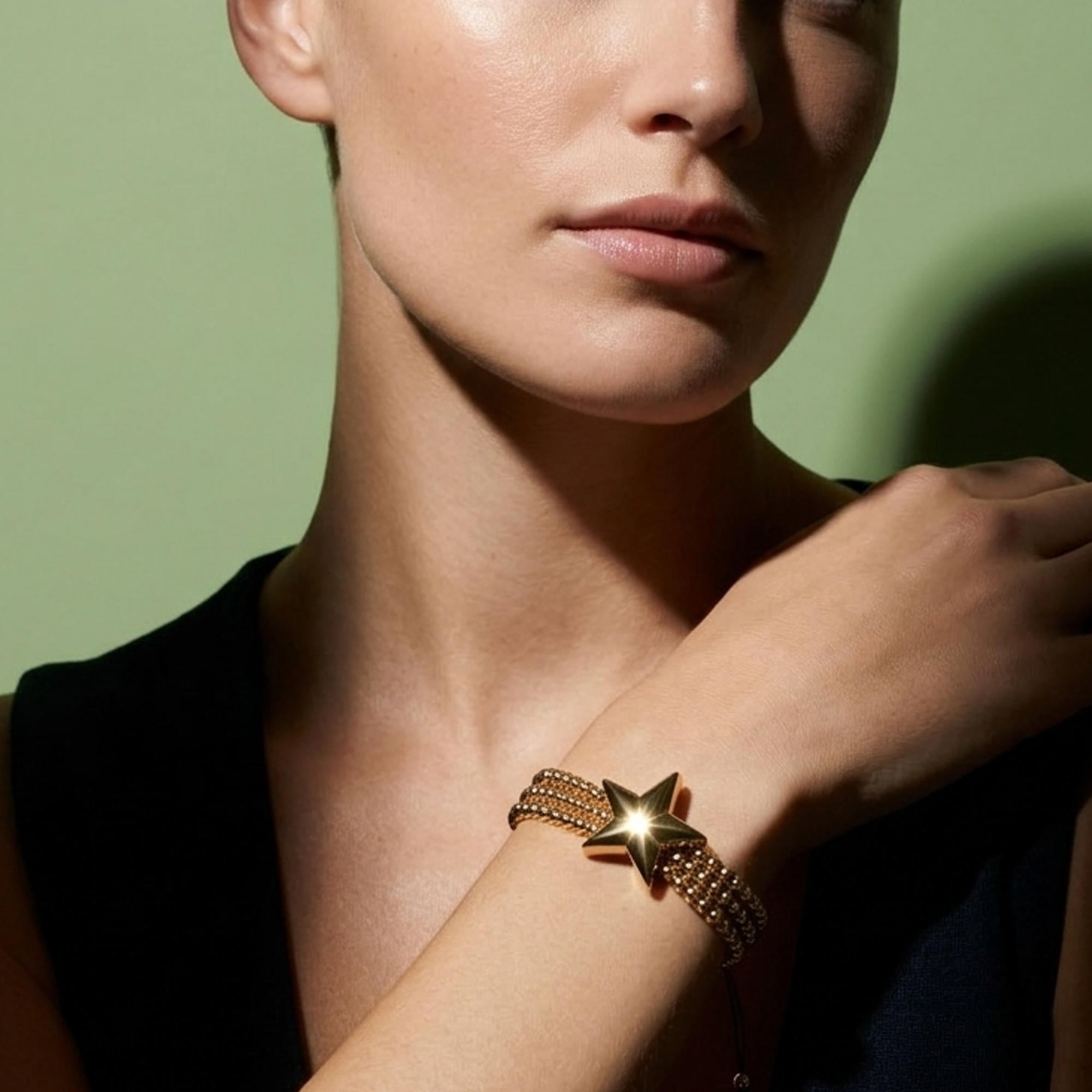 Pulsera ajustable de hilo con balines y estrella lisa 26mm