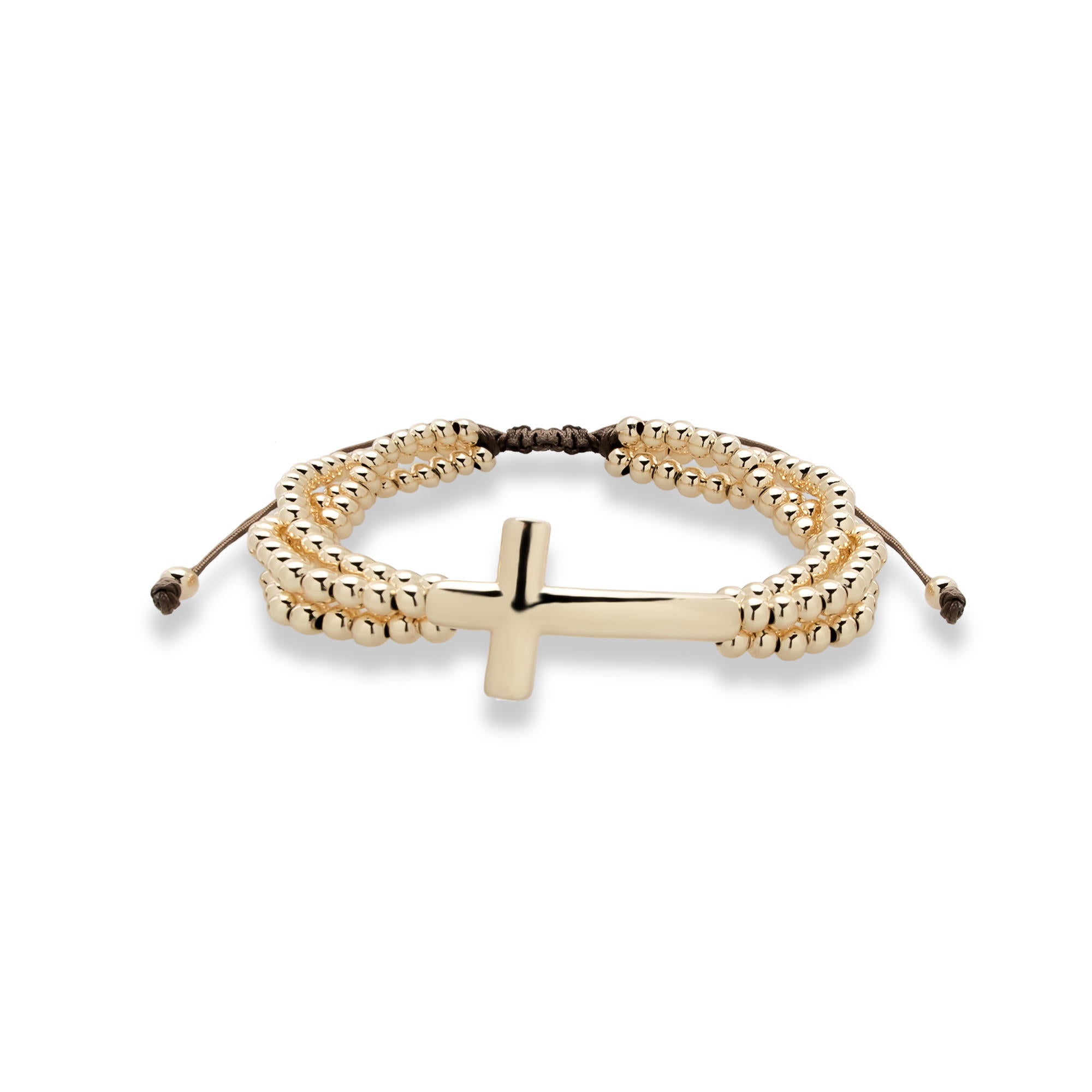 Pulsera ajustable de hilo con balines y Cruz lisa 20mm