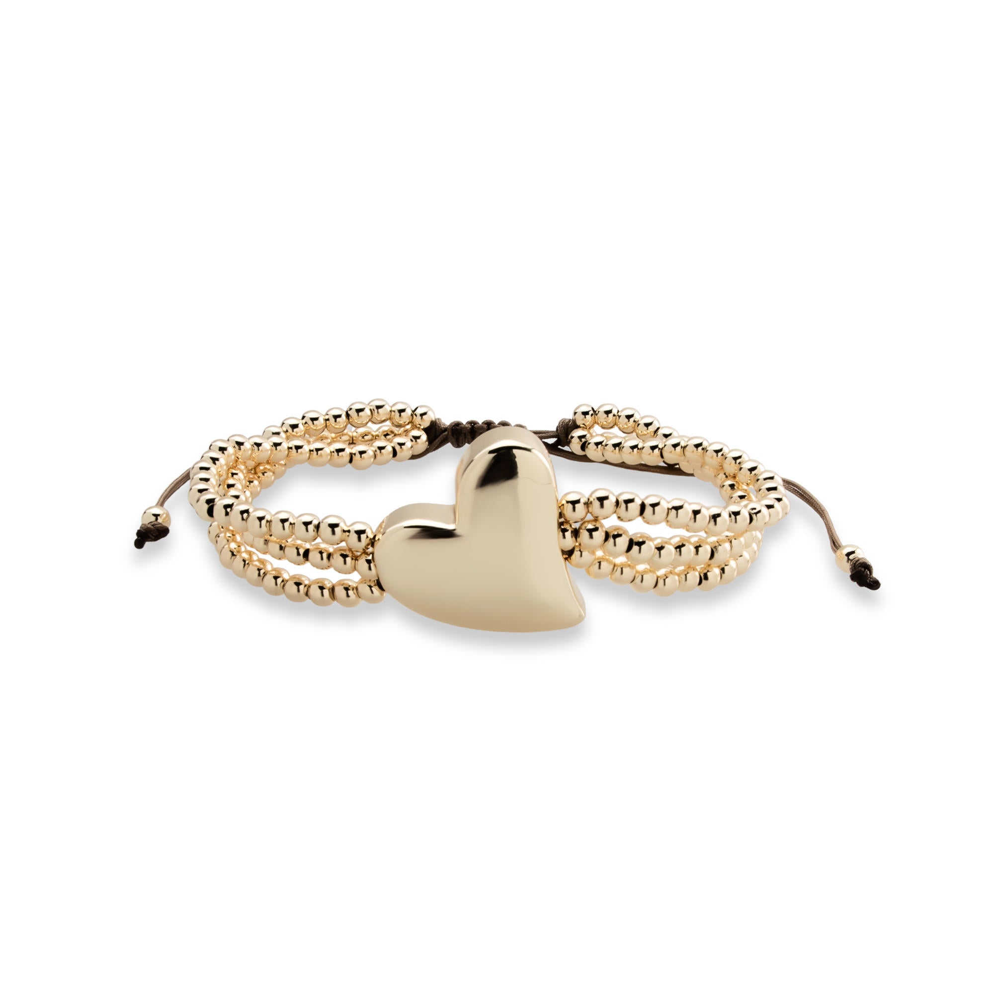 Pulsera ajustable de hilo con balines y corazon liso 22mm