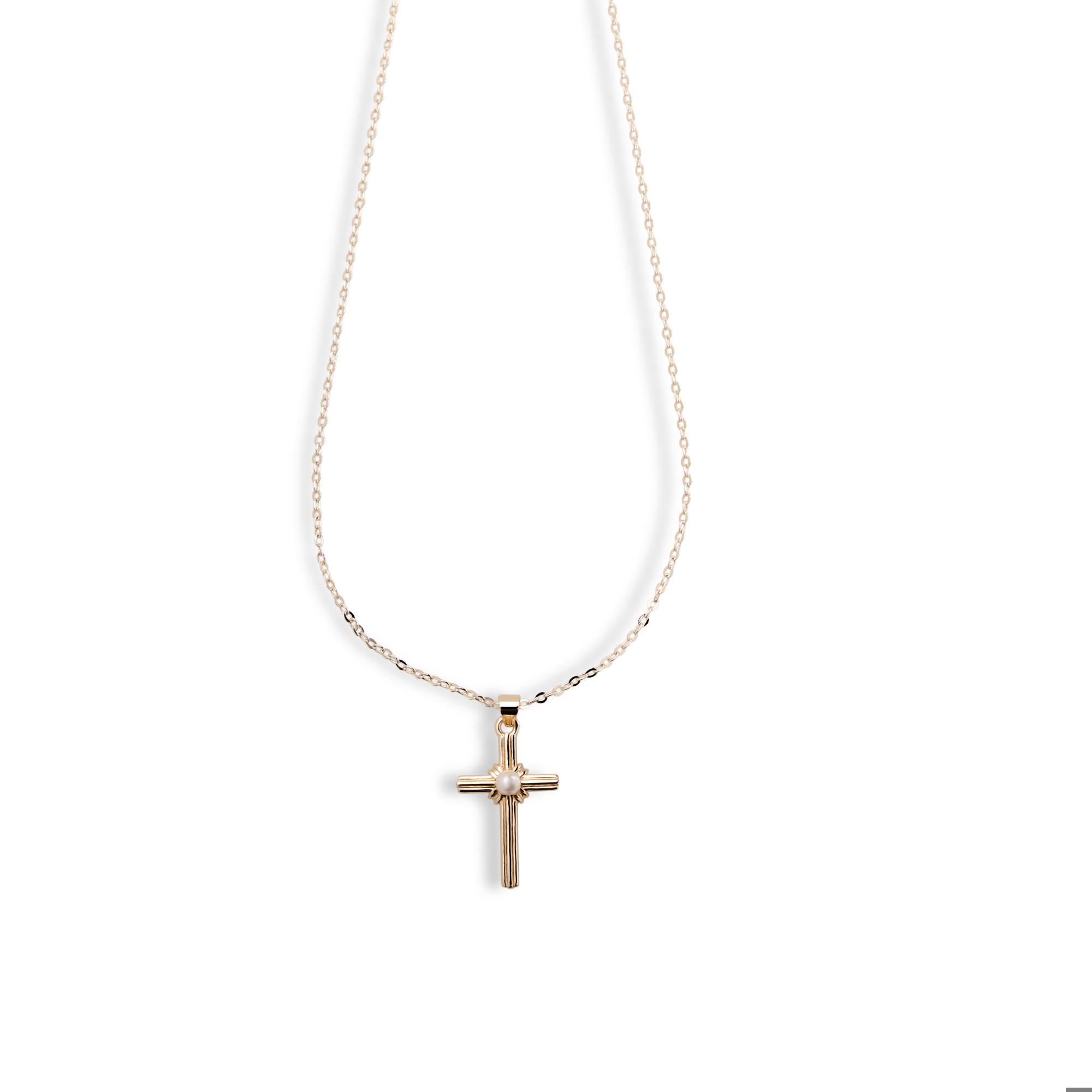 Collar con Cruz texturizada con perla 45-50cm