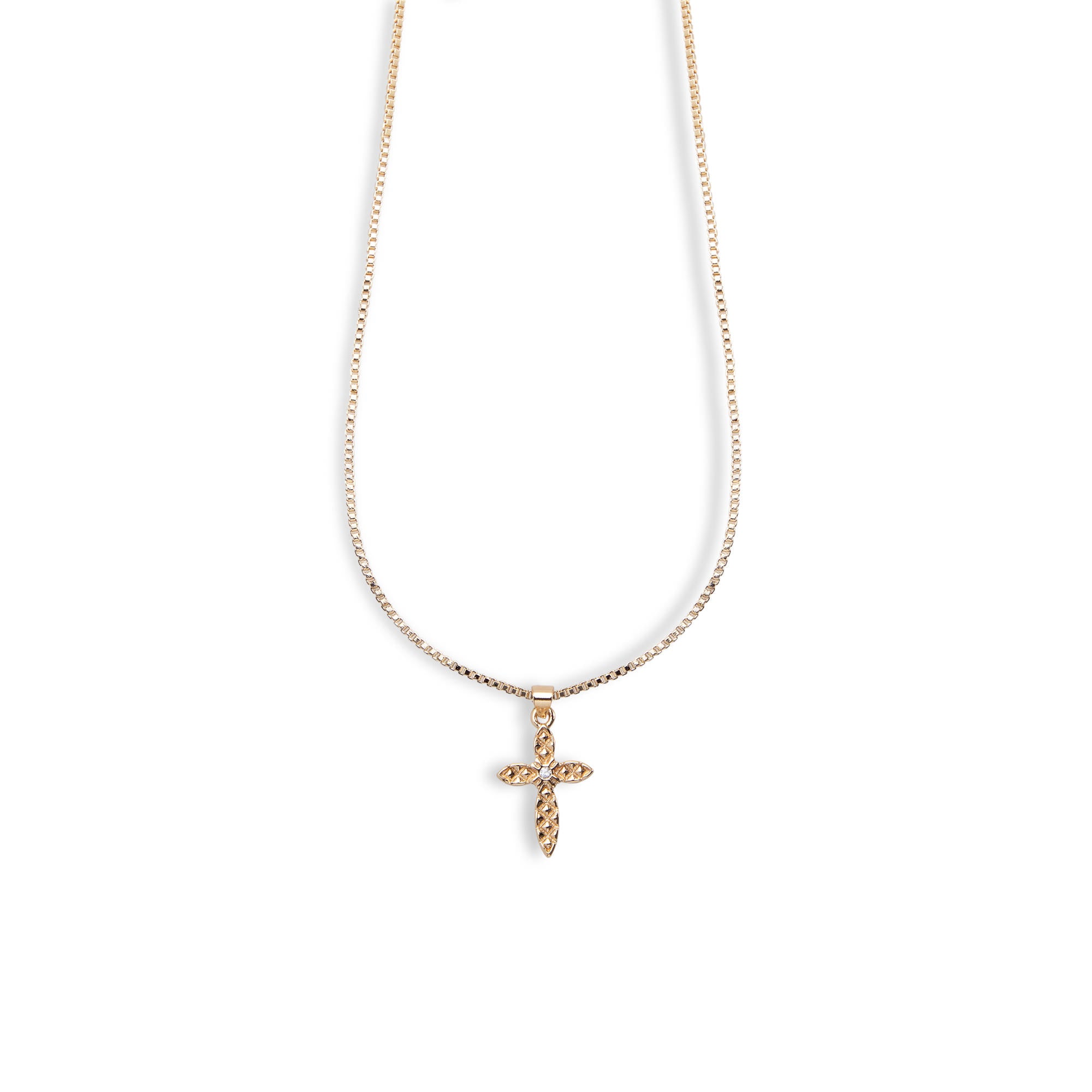 Collar cadena caja con Cruz grabada y circonia 44-48cm