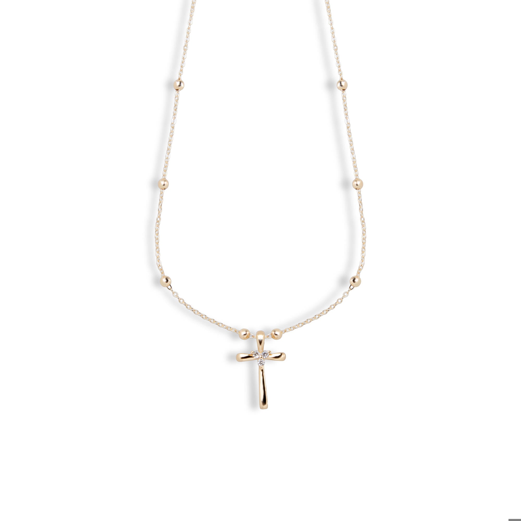 Collar con balines dije de Cruz lisa con circonias 45-50cm