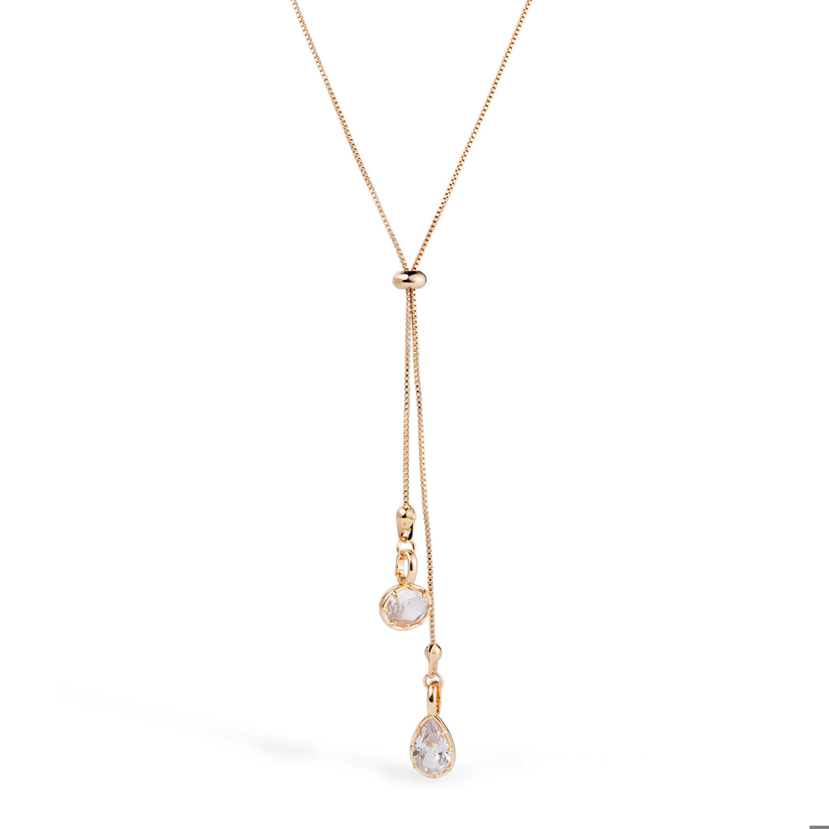 Collar ajustable con circonias colgantes en gota y ovalada 17-20mm