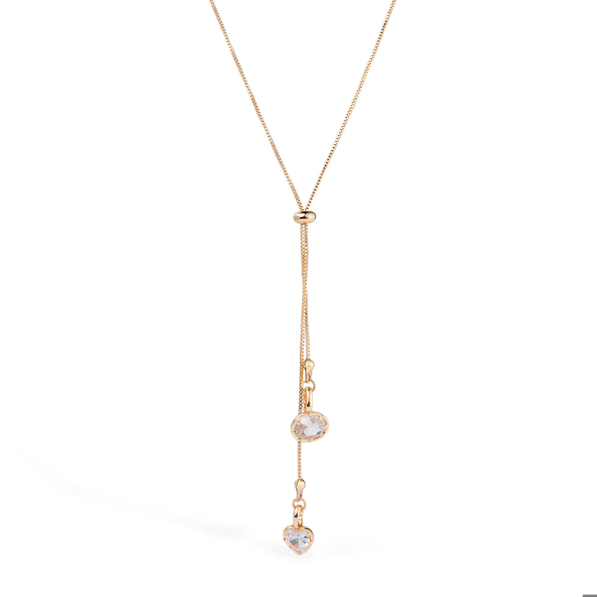 Collar ajustable con circonias colgantes en corazon y ovalada 17mm