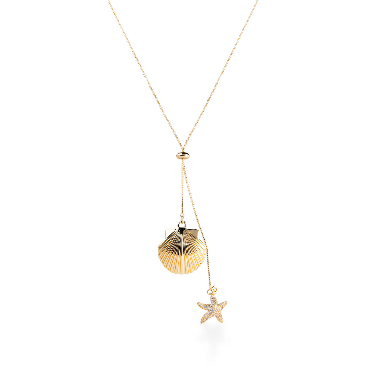 Collar cadena cubitos ajustable dijes concha y estrella de mar circonias 25-35mm